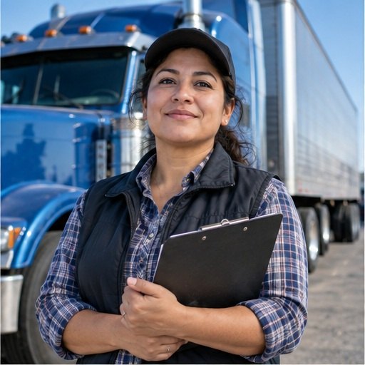 Owner-operator standing beside her truck